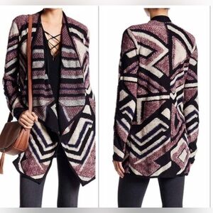Lucky Brand Navy & Purple TribalAztec Geometric Open Drape Cardigan Sweater Med